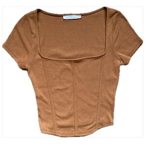 Rust-Colored Square-Necked Cropped Corset T-Shirt
